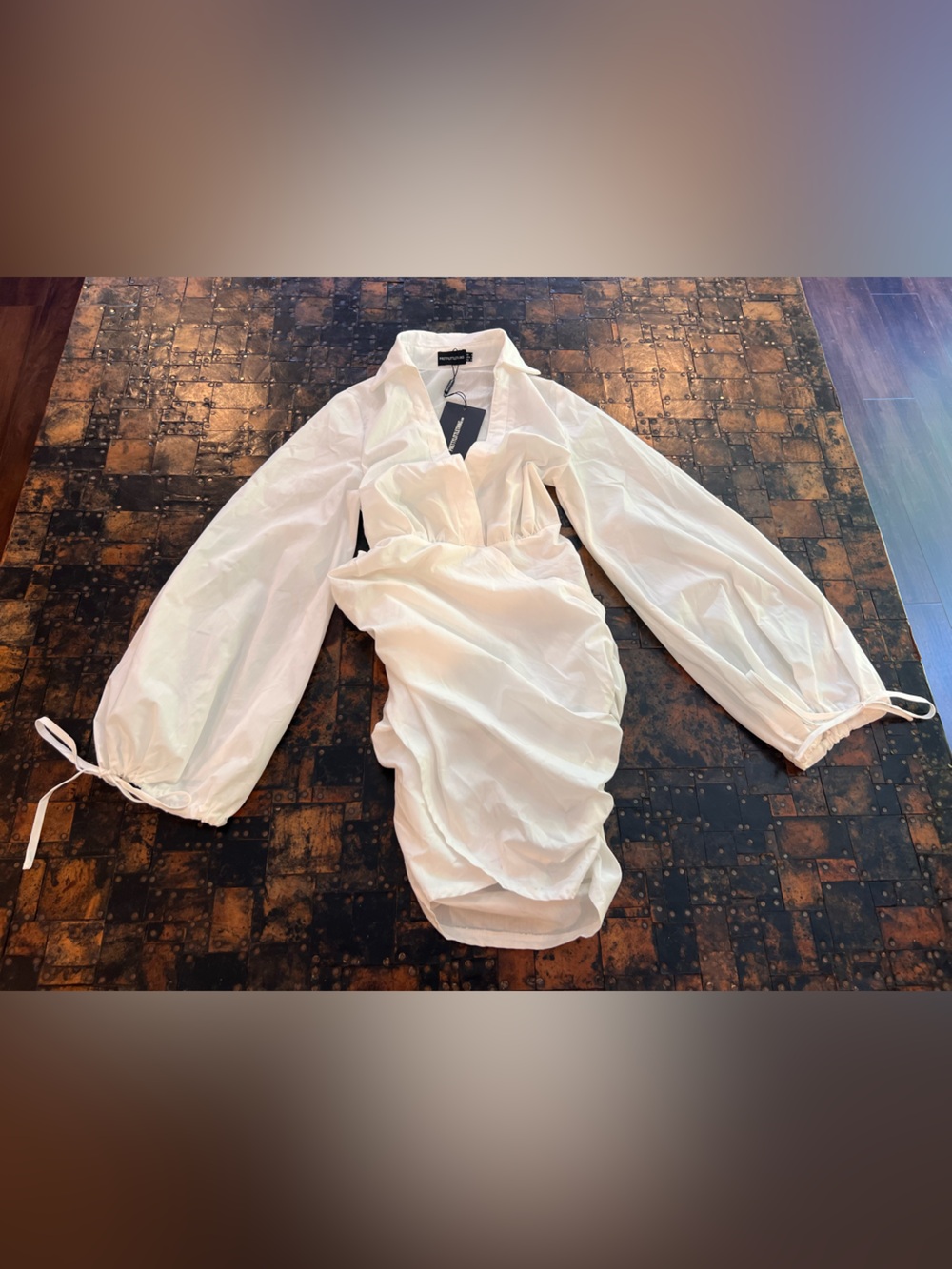 PrettyLittleThing White Long Sleeve Ruched Mini Dress
